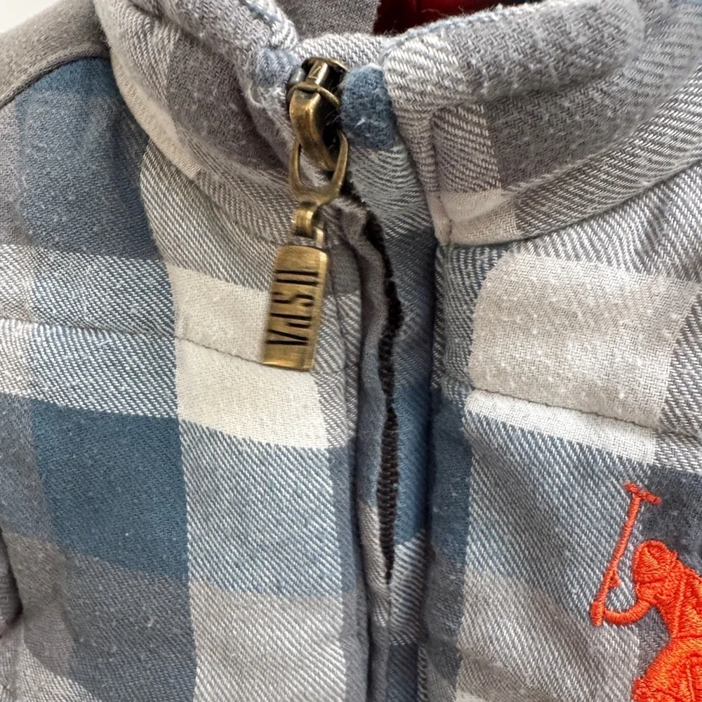 U.S. Polo Assn. Boys 2T Gray Blue and Orange Plaid Jacket Hoodie Zip Up